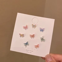 simple colorful 3d stereo butterfly stud earrings for women mini cute butterflies fairy silver needle earring party jewelry set