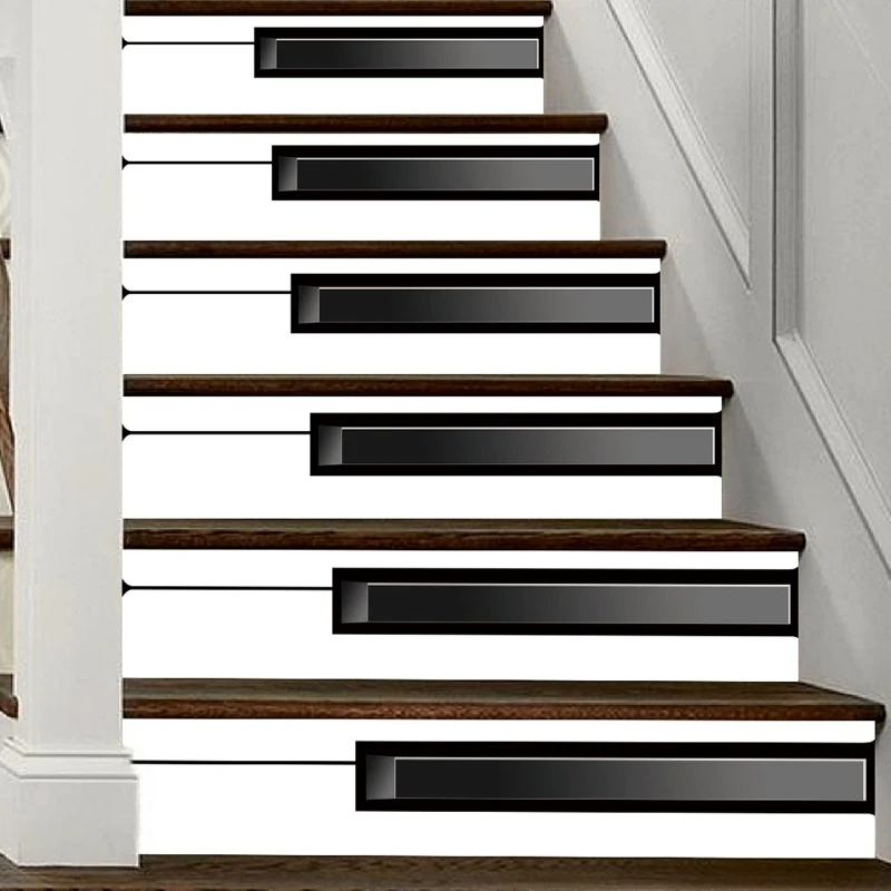 

2021 New 6Pcs Piano Tile Wall Stair Riser Floor Stickers Self Adhesive Waterproof PVC Wall Decal Kitchen Home Decoration