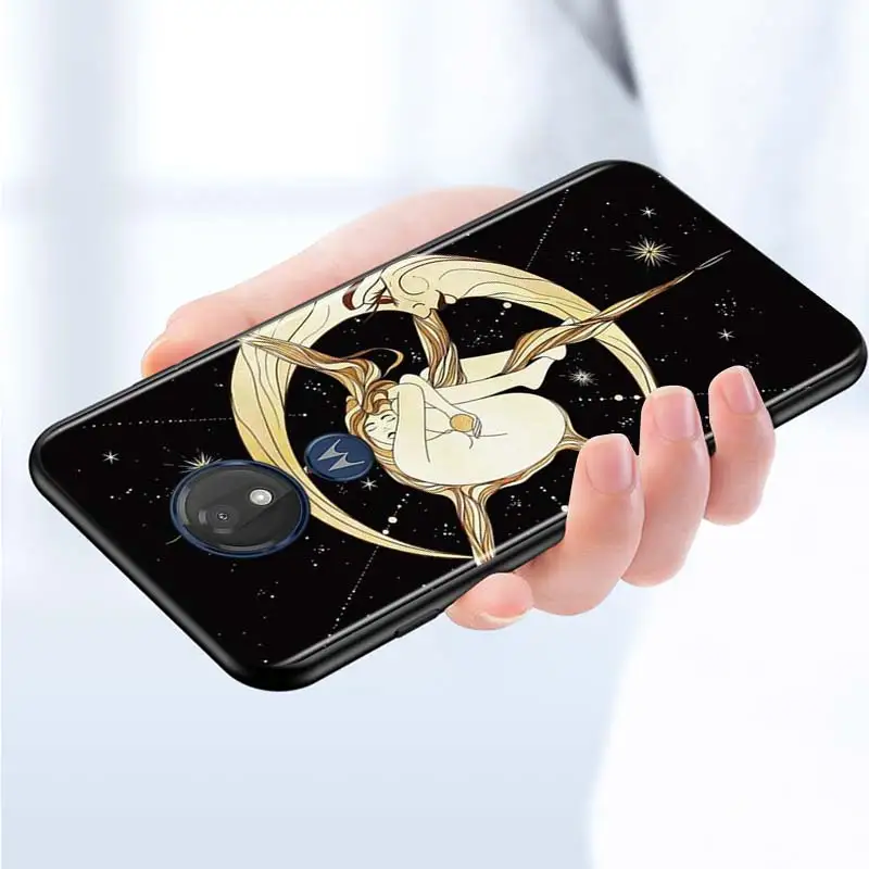 

Art moon women for Motorola G9 G8 G E7 E6 One Play Marco Hyper Fusion Stylus Power Edge Plus Black Phone Case