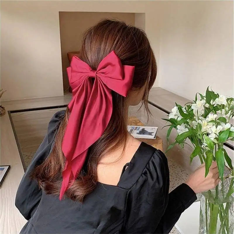 

New Hair Accessories Chiffon Big Bowknot Bow Barrettes Women Large Bow Hairpin Solid Color Ponytail Clip