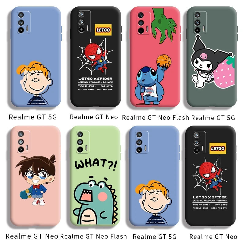 for realme gt 5g gt neo gt neo flash casing with cartoon cartoon pattern back cover anti falling shockproof silica gel case free global shipping