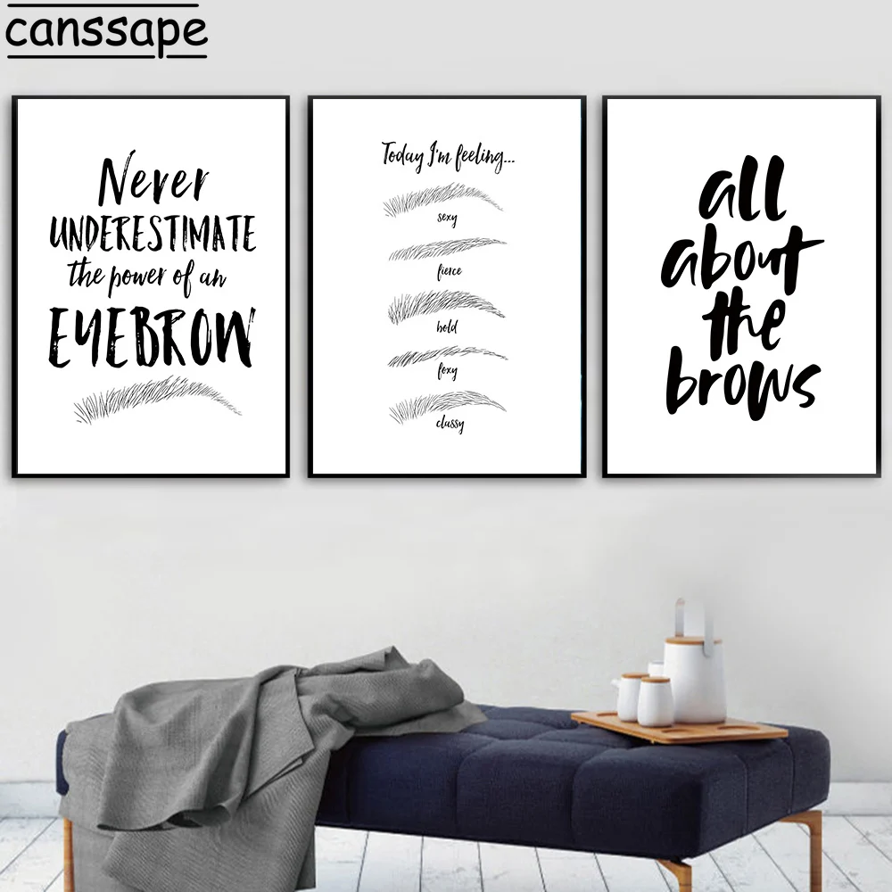 Бровей Холст плакат макияж печать цитаты бровей постер живопись черный и белый