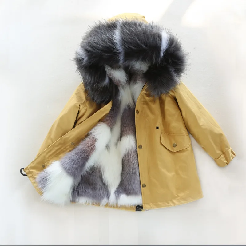 Dollplus/-30 градусов новая одежда для девочек с длинными рукавами, одежда с мехом зимняя куртка теплая детская одежда утепленный пуховик с капюшоном, пальто из искусственного меха подростков верхняя одежда; парка