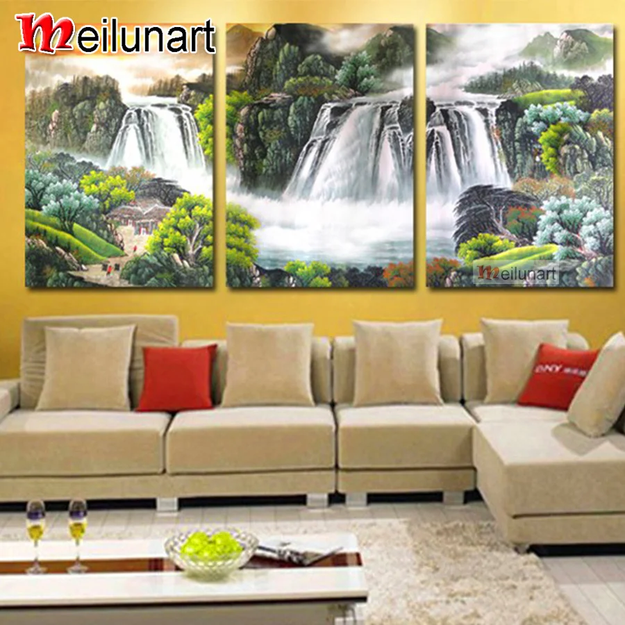 

Природные пейзажи водопад diy мозаичного искусства 5d алмазная живопись Триптих камни в форме ромба круглый сверла Набор для вышивания AS1107