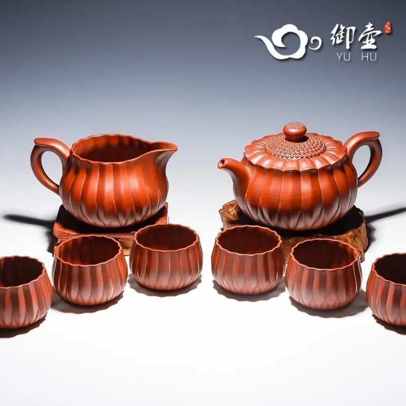 

★by hand the large capacity of a complete set of the teapot tea sets undressed ore dahongpao jin wen sunflower pot