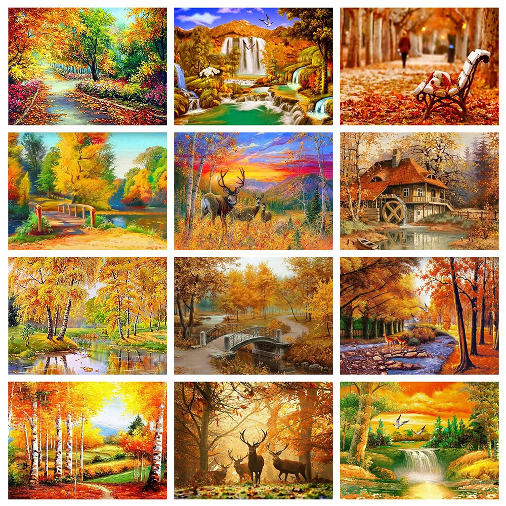 

Diamond Painting Kit 5D Full Square Scenery Diamond Embroidery Autumn Cross Stitch Tree Mosaic Crafts Home Decoration