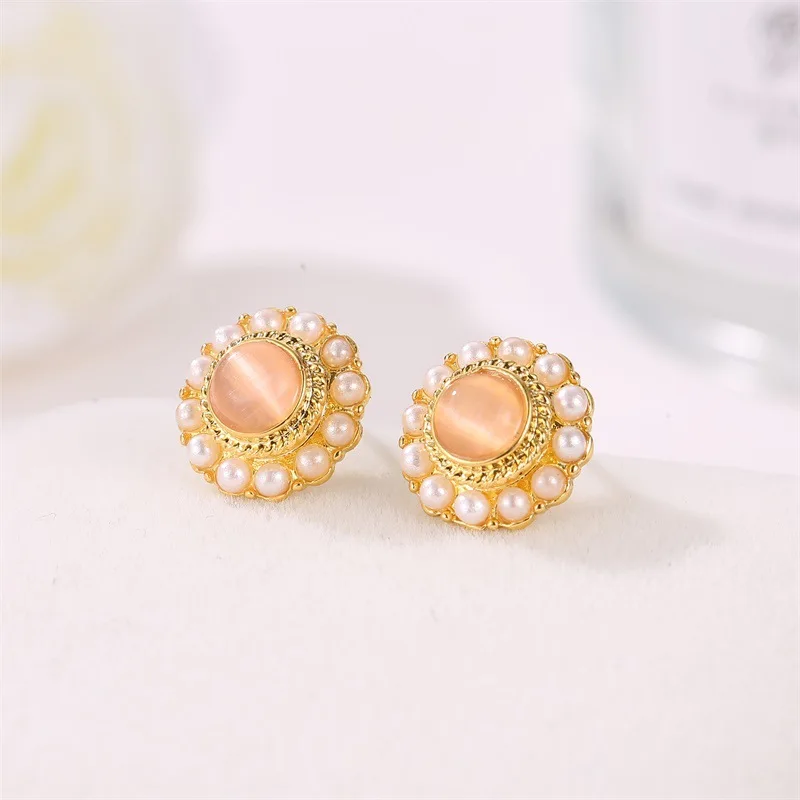 Простые серьги в стиле барокко с опалом солнечным цветком женские ретро