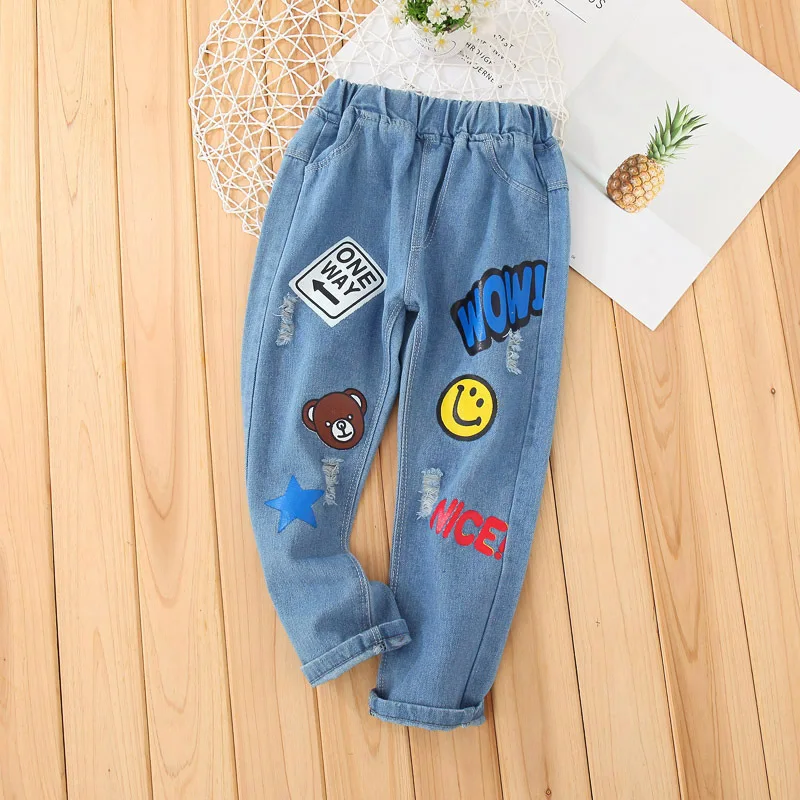 ZSIIBO/детская одежда джинсы для девочек модные джинсовые штаны Джинсы школьников