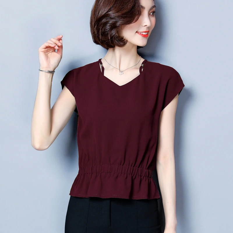 Женская блузка с коротким рукавом и v-образным вырезом элегантная тонкая