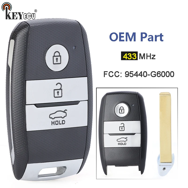 

KEYECU 433MHz P/N: 95440-G6000 OEM Parts Keyless-Go Smart 3 Button Remote Key Fob for Kia Picanto Morning 2017 2018 2019