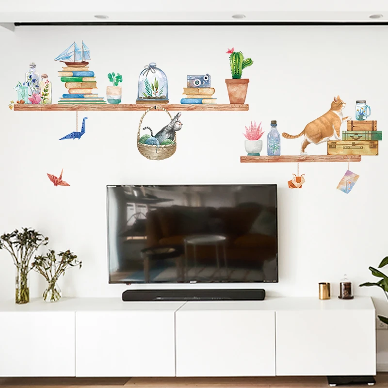 

Cute cats wall sticker small fresh potted stickers bedroom warm wall decor art poster living room decoration home decoration