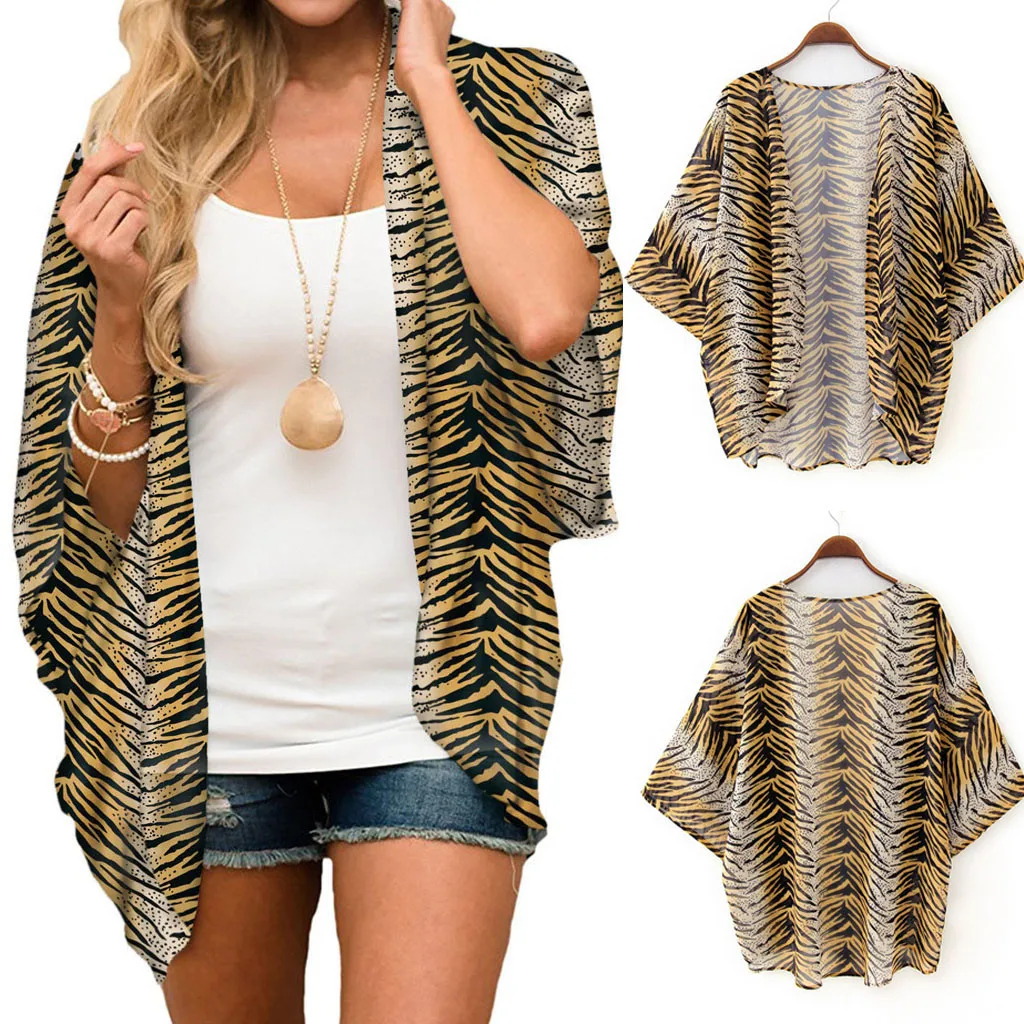 

Женское цветочное кимоно кардиган Открытое Спереди Платье с принтом шифоновая блузка топы свободного покроя