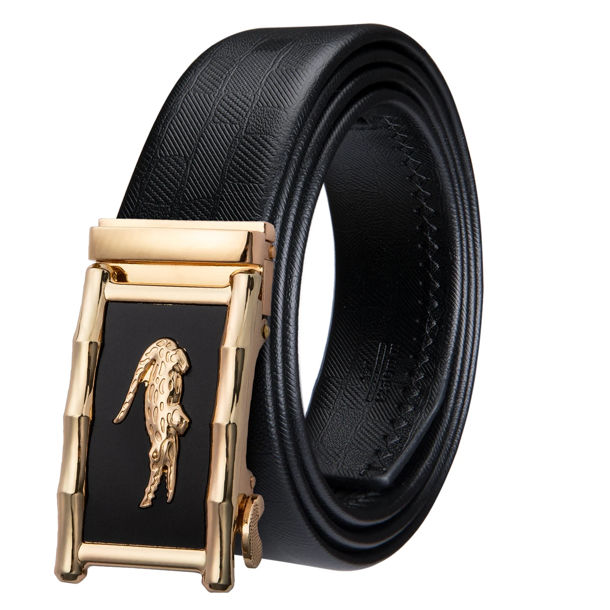 Barry.Wang Men Crocodile Belt Black Genuine Leather Gold Automatic Slide Buckle Emboss for Male Waist Strap Jeans | Аксессуары для