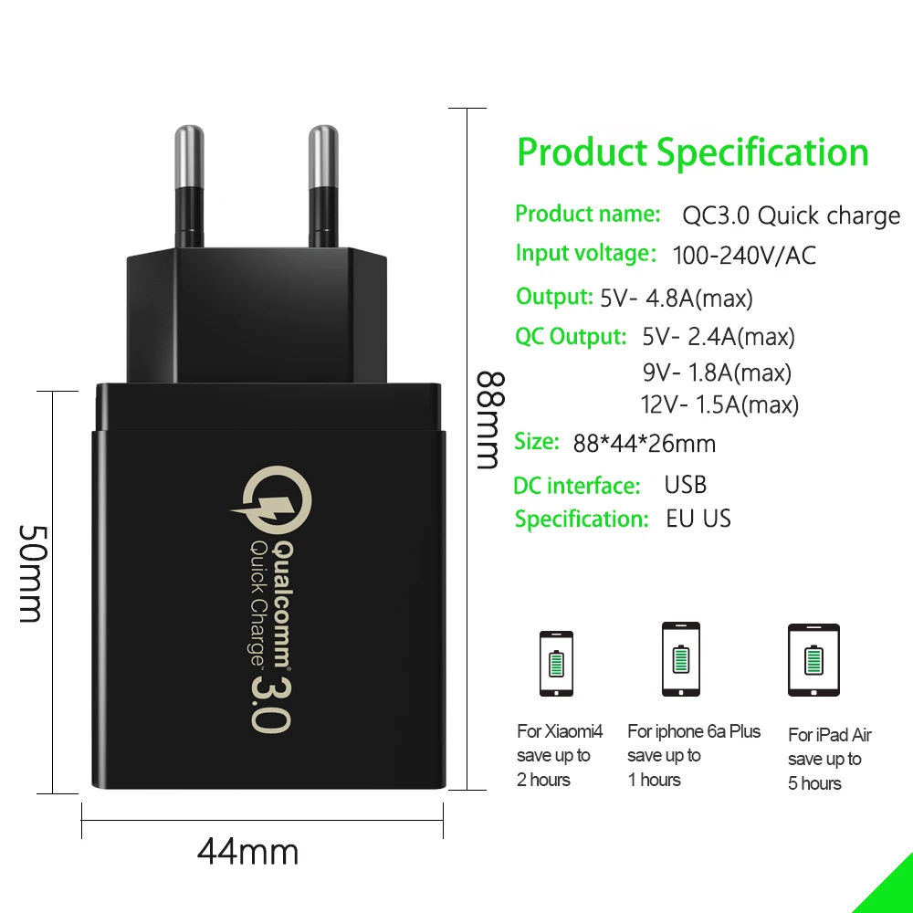 Быстрое зарядное устройство 3 0 USB для телефонов iPhone 6 7 8 X XS Max iPad быстрая настенная