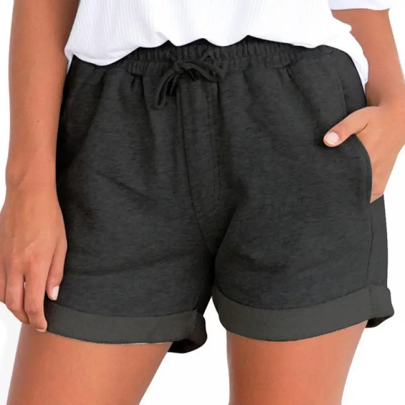 

Women Sport Short Pant Beach High Waist Short Trousers Lady Solid Color Drawstring Shorts Casual Loose Ladies Shorts Hot Pants