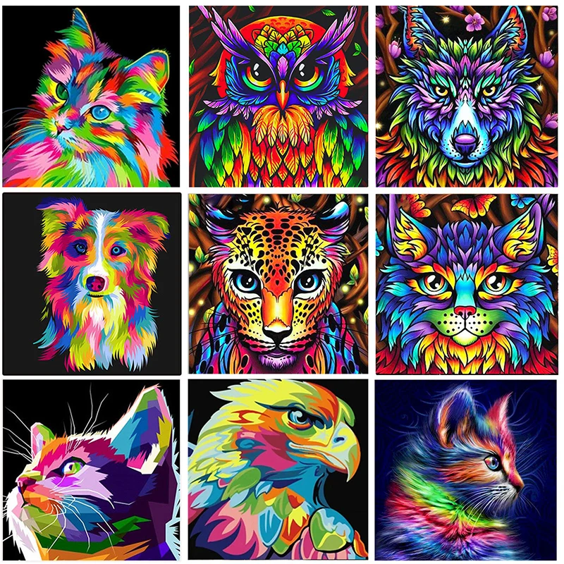 

Modern Colorful Animal Wall Art Canvas Painting Eagle Cat Dog Tiger Leopard Poster Printing Living Room Home Decoration Picture
