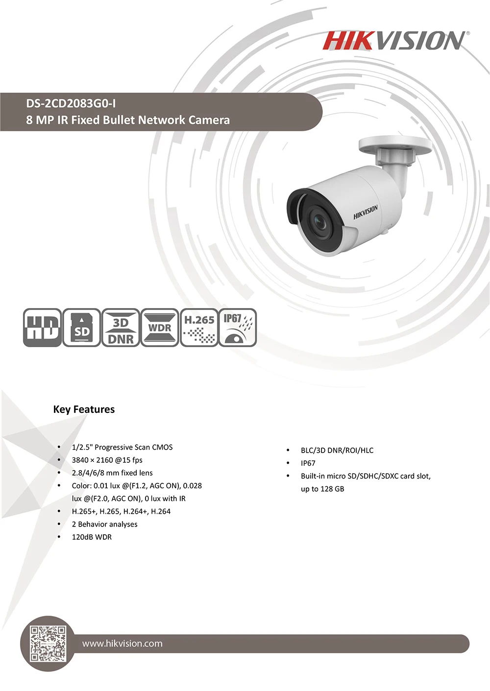 Hikvision Bullet 8MP ip-камера POE наружная DS-2CD2083G0-I наружная камера безопасности H.265 с слотом для sd-карты и 30 м ночного видения