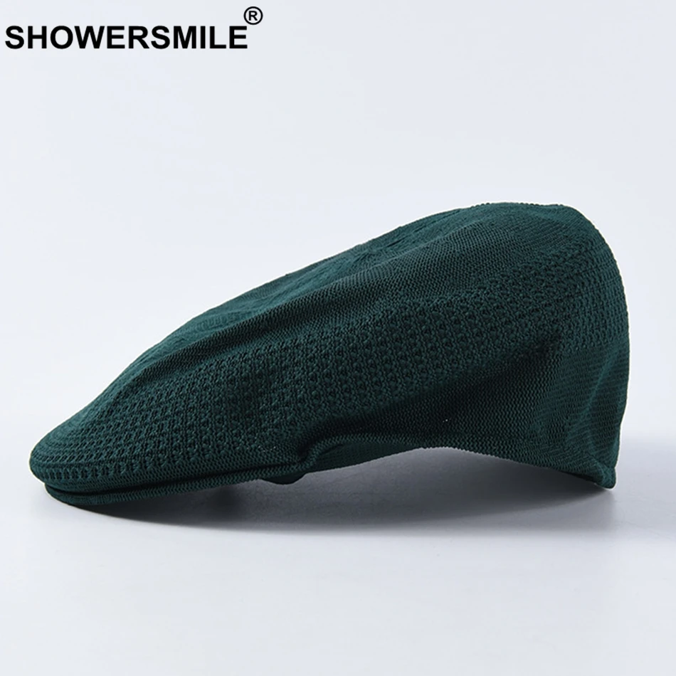 SHOWERSMILE берет, женская зеленая вязаная шапка художника, женская летняя плоская Кепка с вышивкой, брендовая Дизайнерская Женская цветная шапка художника