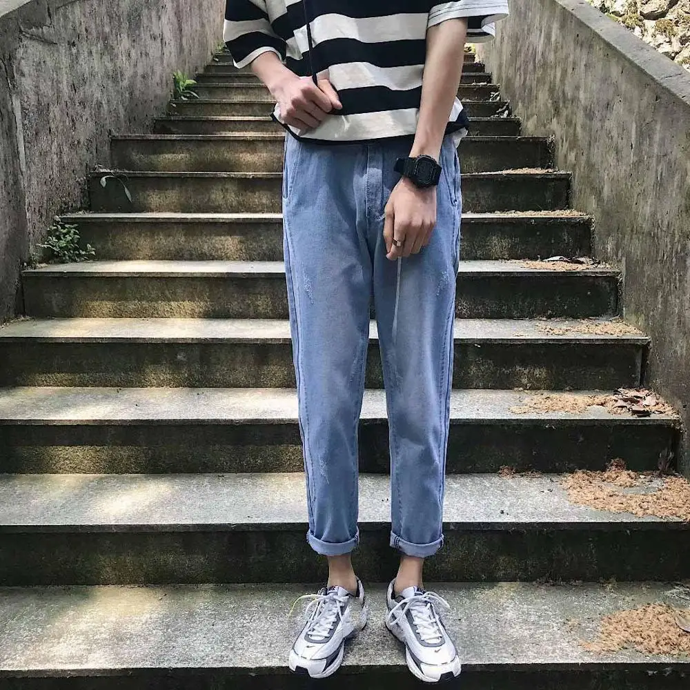 

Men's pants men's straight jeans Korean trend loose hip hop wild summer casual denim pants