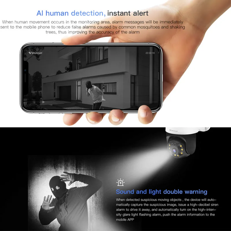 Vstarcam 3MP Wi Fi IP Камера купол AI безопасности P2P Беспроводной 2 аудиоданных на открытом