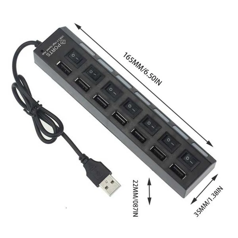 Вытяжная настольная розетка светодиодный индикатор 7 Порты USB3.0 Адаптер Hub Мощность на переключатель включения/выключения Plug& Play высокого Скорость Портативный для портативных ПК