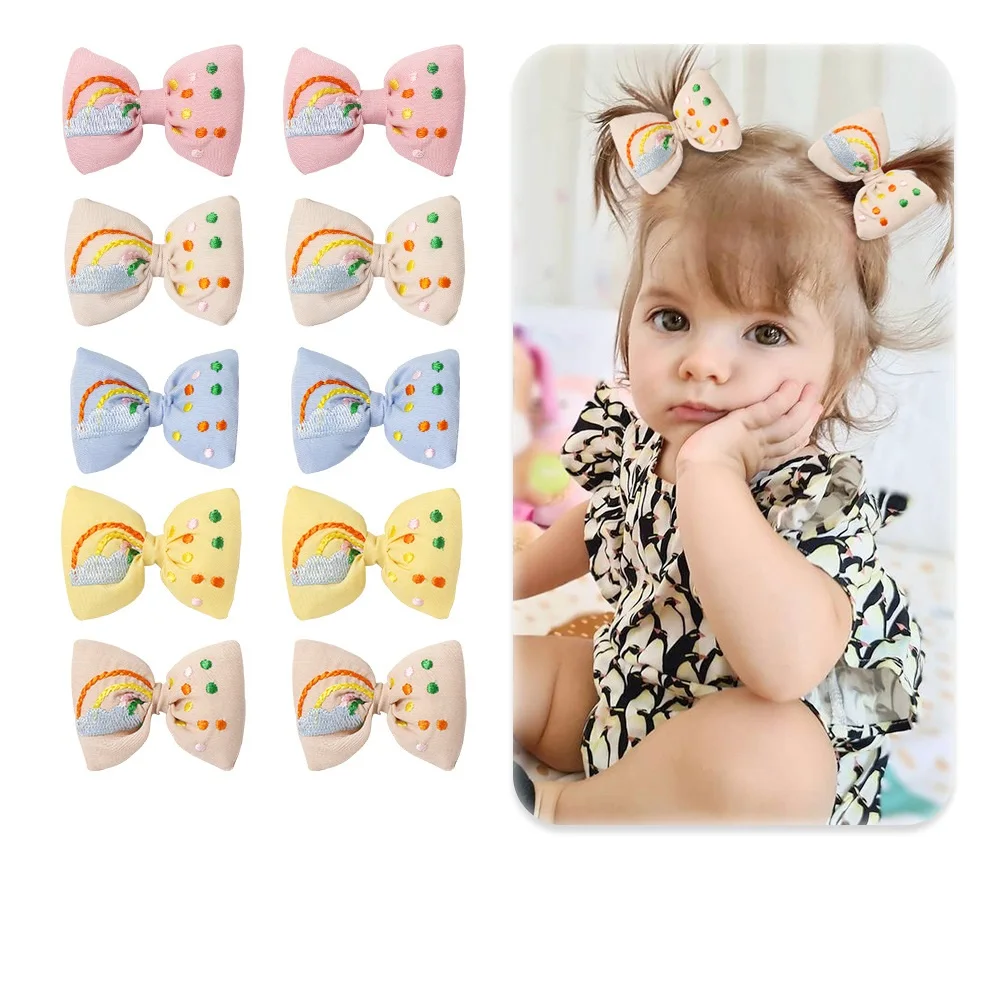 

Хлопковая Радужная заколка для волос с вышивкой и бантом детская Шпилька заколка для волос аксессуары для волос