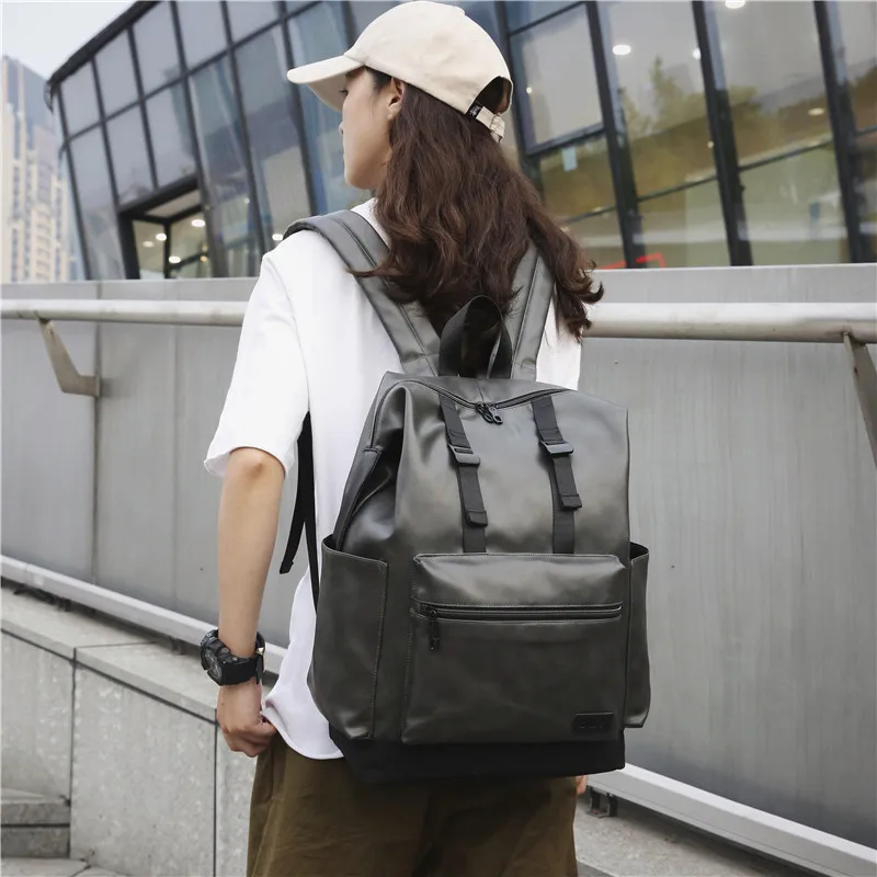 

Pu soft leather backpack men and women couple tide brand backpack casual fashion travel backpack college student bag