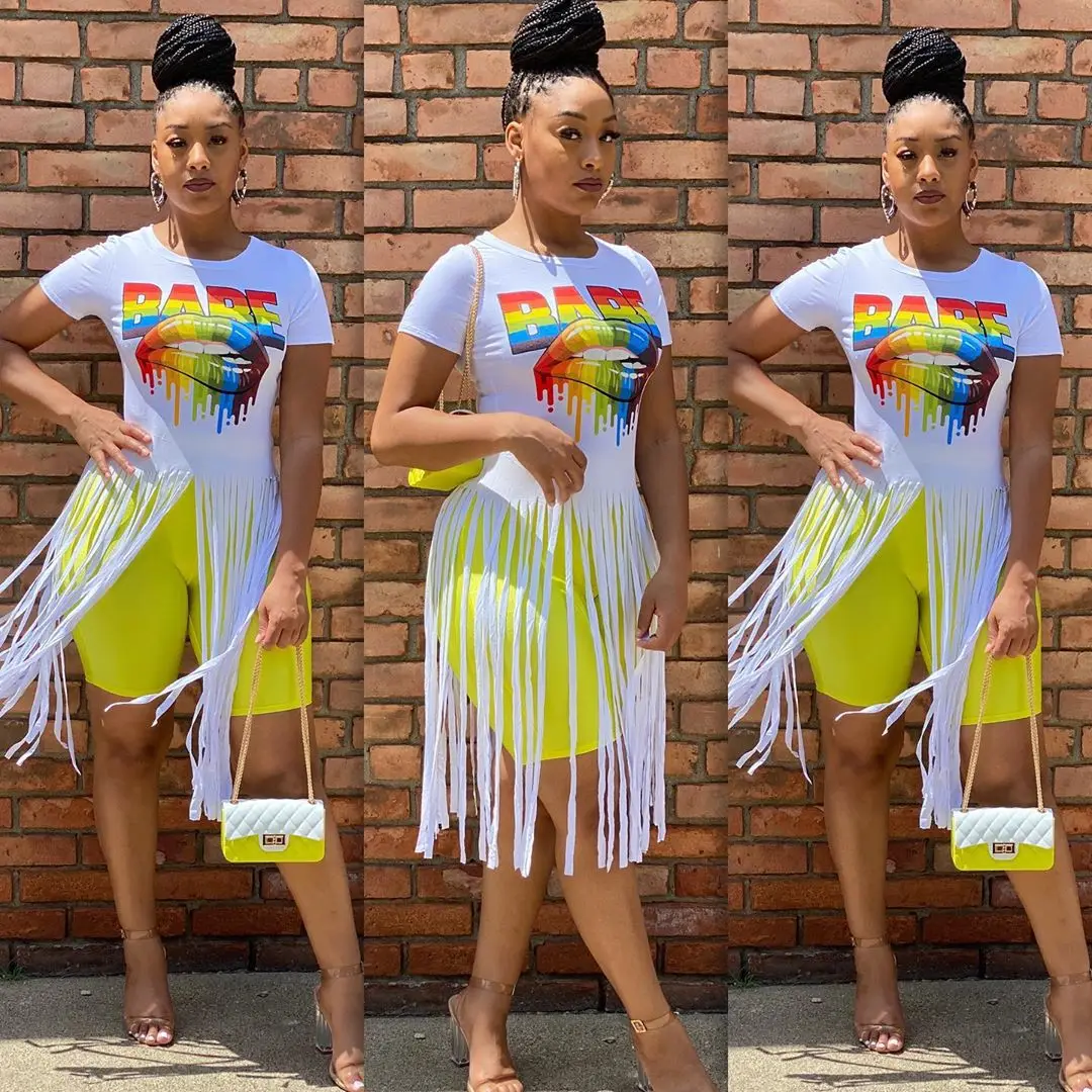 

Casual Tassel T-shirt Sexy O Neck Long Tops Women Summer Y2k Clothes 2021 Fashion Printed Streetwear Ladies Short Sleeve Shirts