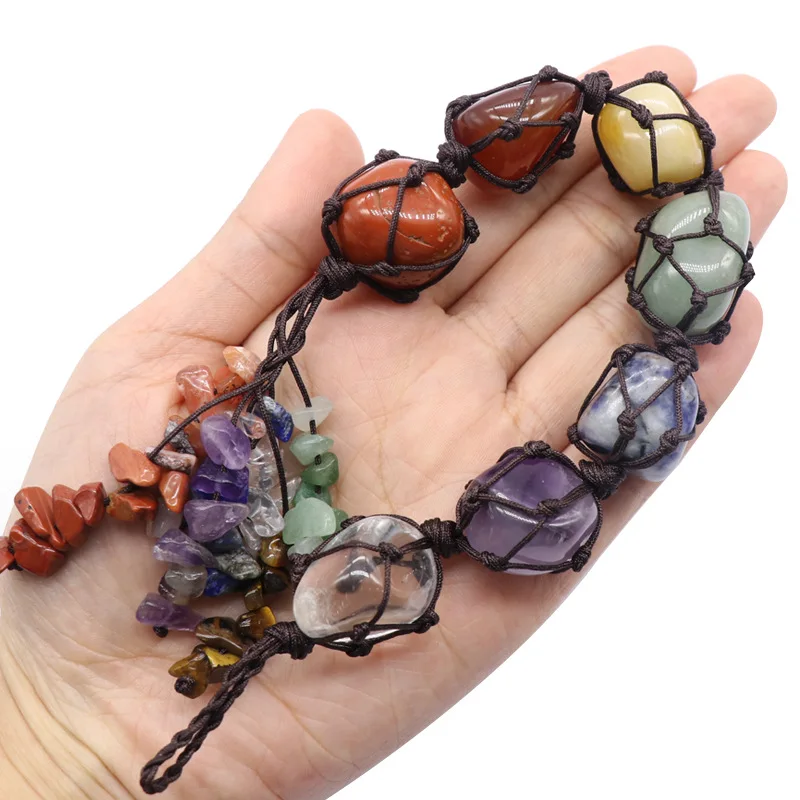 Natural Crystal Stone Beads Seven Chakra Pendant Yoga Meditation Energy Hand Woven Decoration Accessories | Украшения и