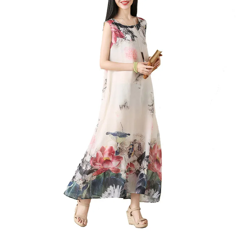 Женское платье жилет в китайском стиле Элегантное летнее с чернильным принтом