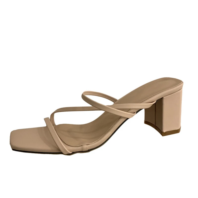 

Women's Slippers Woman Summer Shoes Women Slip On Square Toe Thick High Heels Beach Slides Female Fashion Casual Comfort Ladies