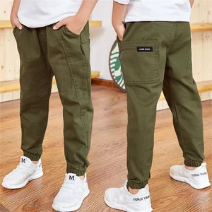2022 Brand New 5-16T Boys Pants Spring Solid Color Kids Trousers Teenage Clothing Elastic Waist Boy Cargo Pants