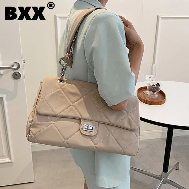 

[BXX] Simple Chain Large Capacity Nylon Cloth Crossbody Bags For Women 2021 Branded Shoulder Bag Trending Luxury Hand Bag HU724