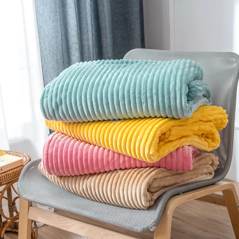 

Super Soft Quilted Flannel Blankets for Beds Solid Striped Mink Throw Sofa Cover Bedspread Winter Warm Blankets Best Selling2021