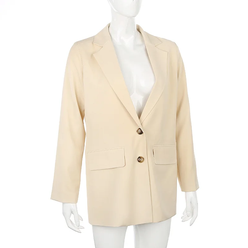 Spring Autumn Blazers Women Fashion Solid Color Suit Personality Single-breasted Loose Long Sleeve Blazer Suits Coat Outerwear