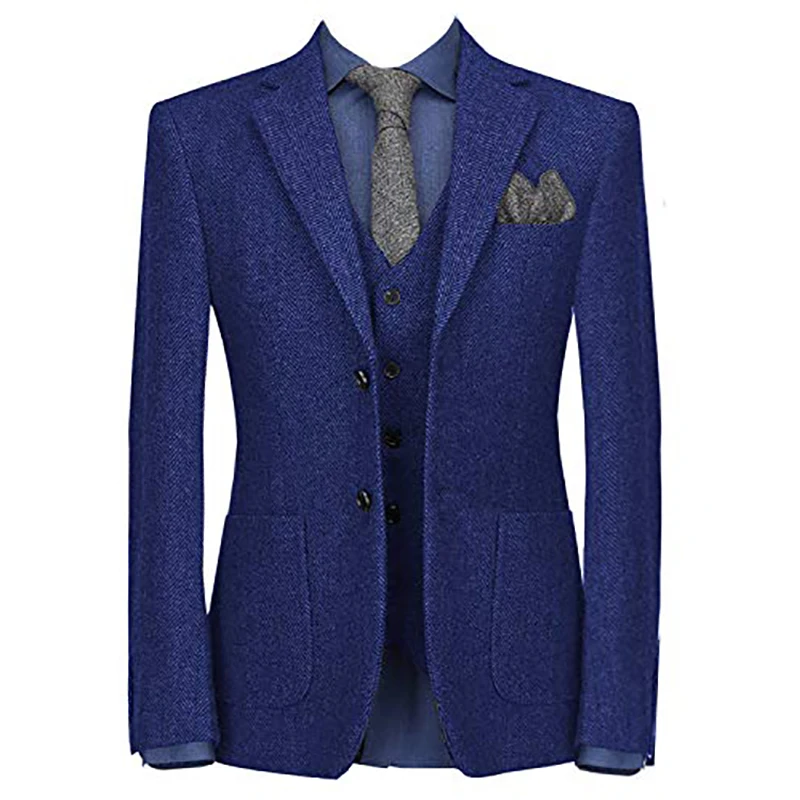 

Mens Suits Slim Fit Classic Tailored Tweed Herringbone Tuxedos Formal Blazer Sets Groom Wedding 3 Piece Jacket Vest and Pants