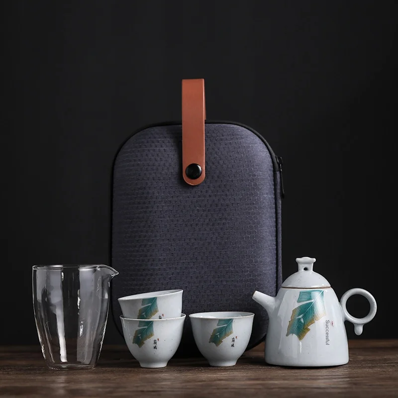 Banana Leaf Travel Tea A Pot of Three Portable Teapot Gong Dao Bei Ceramic Kung Fu Set Japanese TeaSet | Дом и сад