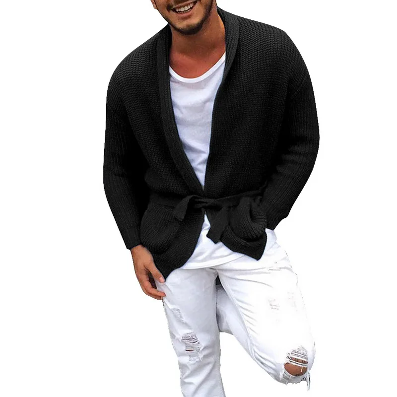 Мужской вязаный кардиган с длинным рукавом повседневное зеленое пальто средней