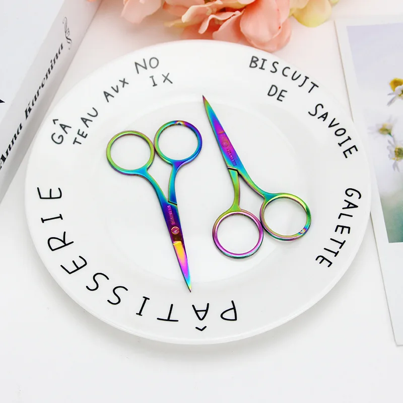 

Colorful Stainless Steel Eyebrow Scissor Small Nail Tools Eyebrow Nose Hair Trim Scissor Sharp Point Curve Tip Makeup Tool