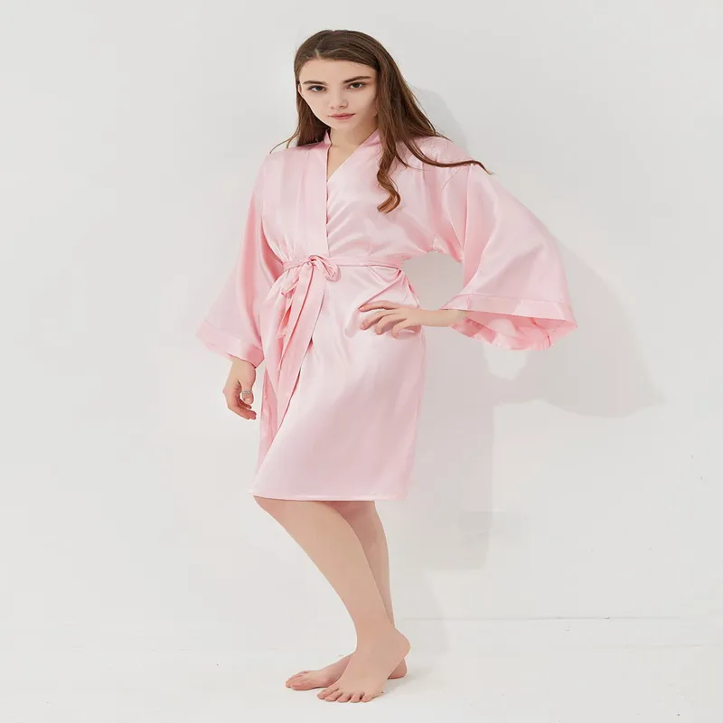 plain Satin Robes Kimono bathrobe Women's Simplicity Pajamas Wedding Party robes Nightgown Lady Sleepshirts Nightdress #4170