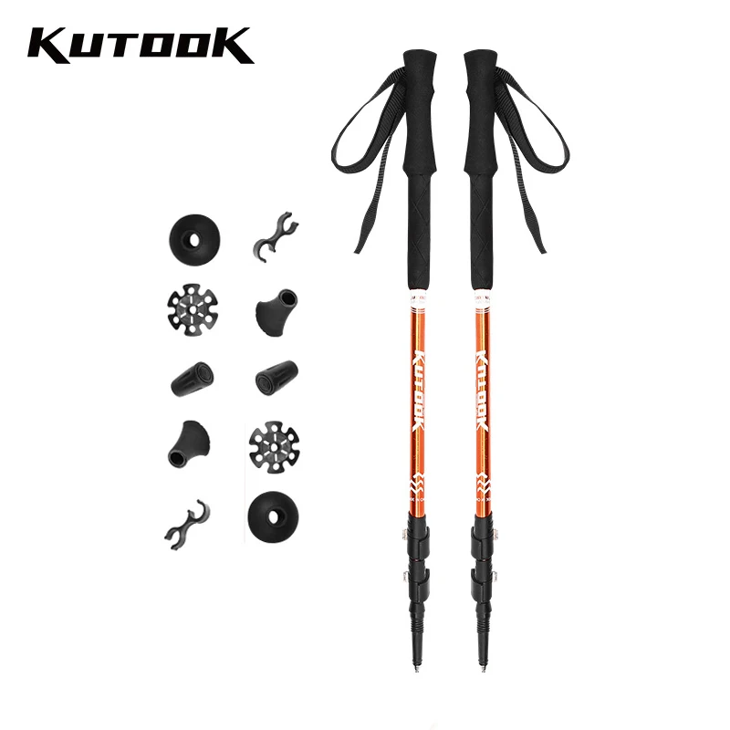 

KUTOOK 2PCS Walking Stick Trekking Hiking Pole Bastones 3 Section Alpenstock Nordic Walking Sticks Retractable Pole 67cm-135cm