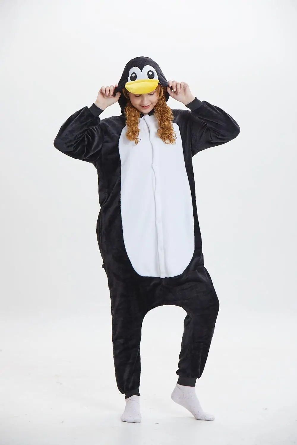 Kigurumi/черные пижамы для взрослых и детей с пингвином фланелевый костюм