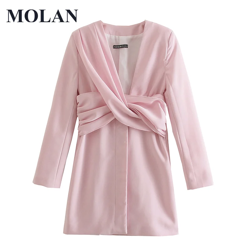 

MOLAN Sexy Temperament Twisted Dress Woman Solid Long-Sleeved Suit style Chic Veatido Female Office 2021 New Elegant Dress