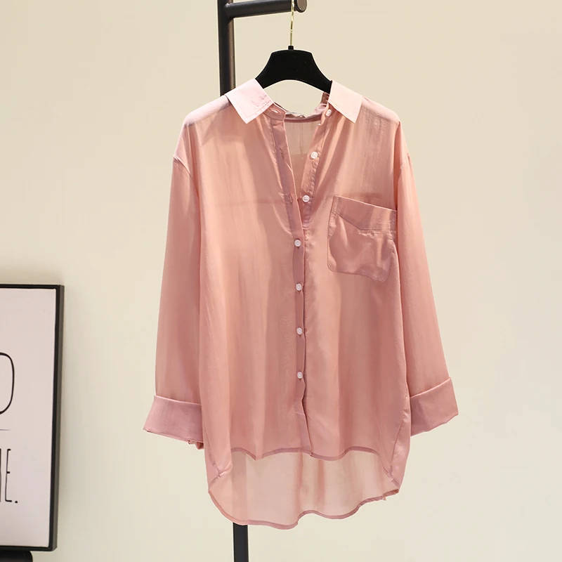 

2021 Spring Summer Tencel Cotton Mid-Length Sun Protective Women Shirt Ladies New Loose Cardigan Top Fashion Solid Color Blouses