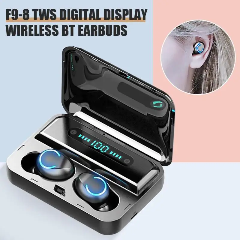 F9-8 Bluetooth 5.0 TWS Earphone Digital Display Headsets Touch Button LED Wireless Earphones True Earbuds Stereo Headphones | Электроника