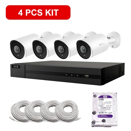 4 PCS KIT H.265 POE IP CCTV безопасности Системы 8CH 4 к NVR набор на открытом воздухе 4/6/8 шт. 5MP пуля PoE IP Камера ИК P2P комплект видеонаблюдения 2 ТБ HDD - Color: 4 PCS KIT
