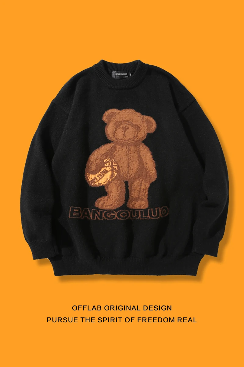 

Bear cartoon sweater men's and women's Japanese lazy wind loose pullover lovers sweater