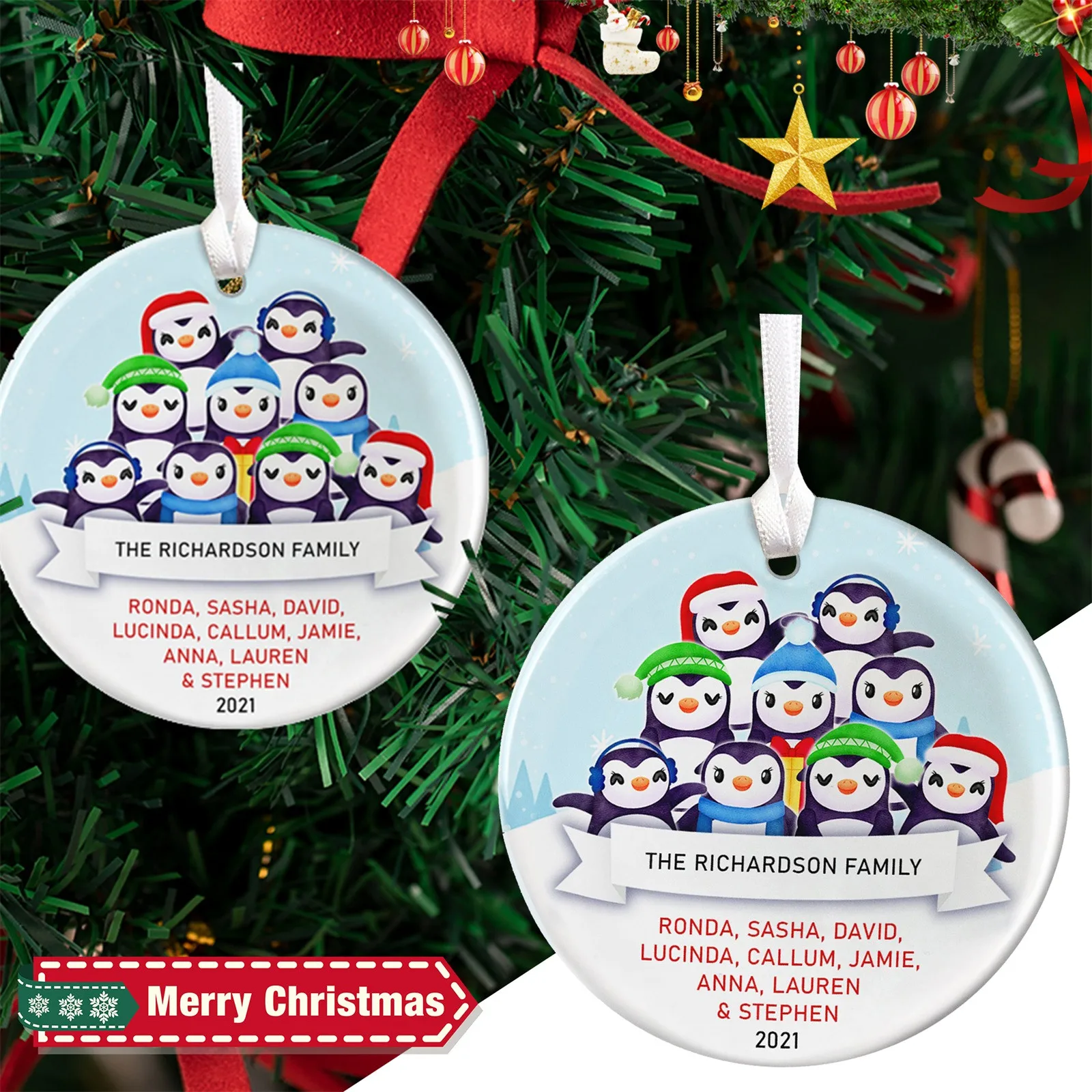 

Рождественская подвеска в виде капли, семейный Пингвин 2021, Рождественское украшение для дома, креативный подарок, рождественские украшения