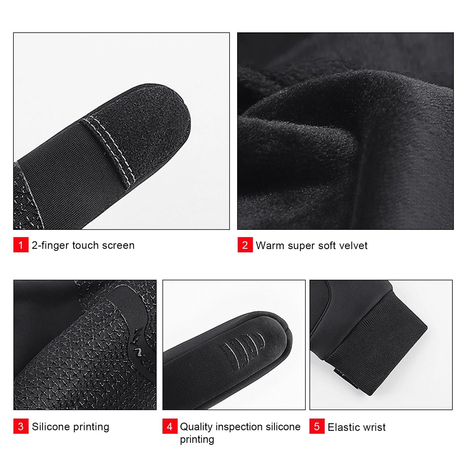 

Warm Riding Gloves Windproof Water Repellent Sports Gloves non-slip and wear-resistant silicone printing Two-finger touch screen