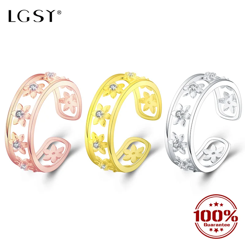 

LGSY 925 Sterling Silver Rings Open Rings Adjustable Size Fine Jewelry Romantic Party Ring Fashion Jewelry Round Rings DR2005